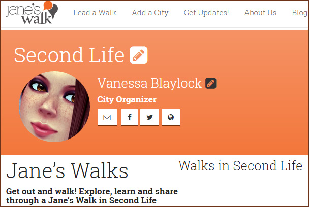 Jane's Walk SL 2015: screen cap of Second Life "city" page on Jane's Walk.org