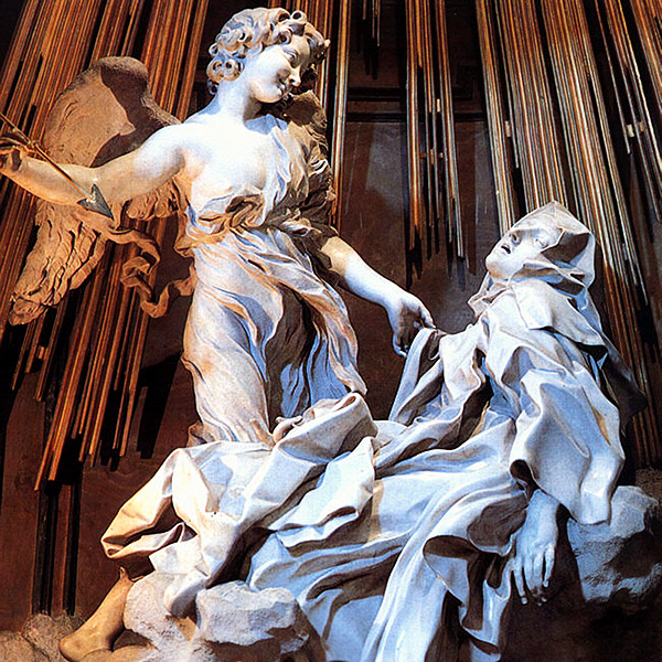Colour photograph of Gian Lorenzo Bernini's The Ecstasy of St. Teresa showing the detail of Teresa and the Angel