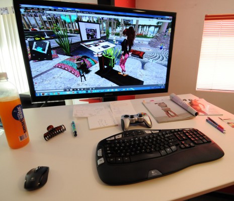 Building a treadmill desk: photo of Vanessa Blaylock's treadmill desk featuring  a 116cm Samsung Monitor