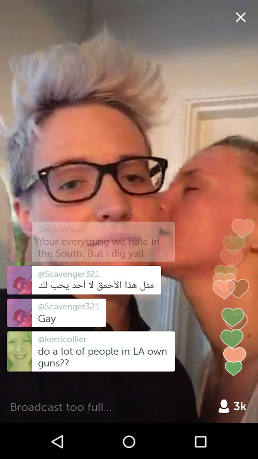 Periscope screen cap of Bree Olson kissing former girlfriend Torri on the cheek