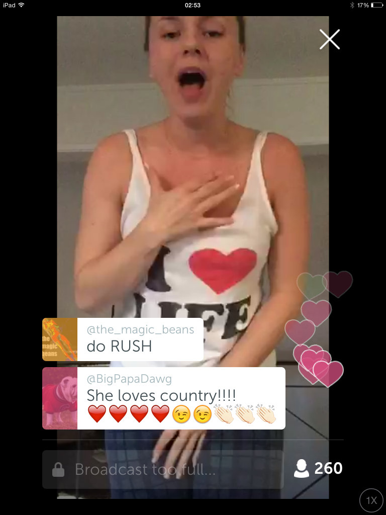 Bree Olson singing for her Periscope audience