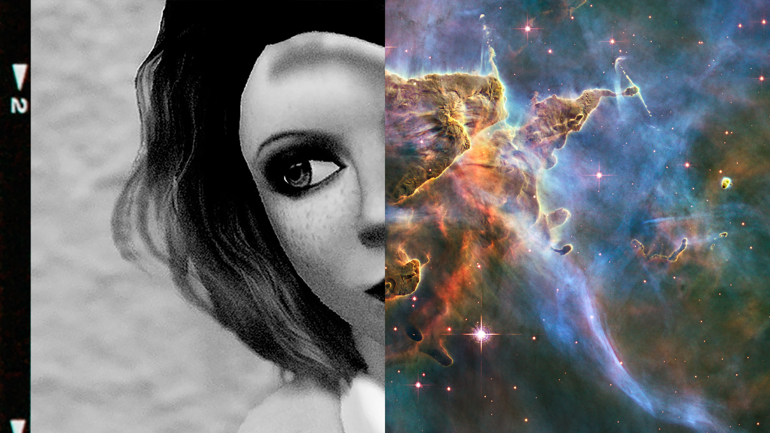 diptych juxtaposing headshot of Vanessa Blaylock and nebula image from the Hubble Space Telescope