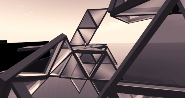 A hypertetrahedron in space above the Medici University College of Avatar Architecture & Virtual Urban Planning at LEA1 in the virtual world of Second Life
