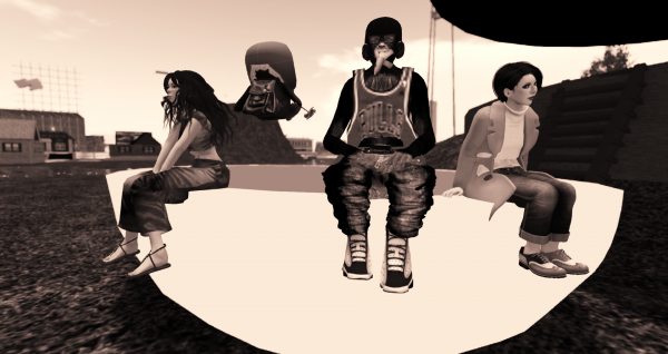 5 avatars sitting on the ledge of a jacuzzi 