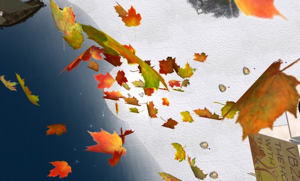 a pile of maple leaves floating upward in the sky