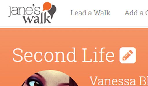 Jane's Walk 2015: ScreenCap from JanesWalk.org of the city home page for Second Life